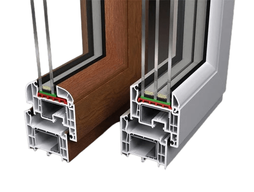 UPVC profile cross-section showing wall thickness and chamber design